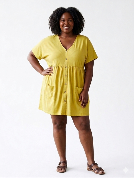 ASOS Dresses & Skirts - ASOS Plus Size Button-Front V-Neck Dress in Yellow Size 20